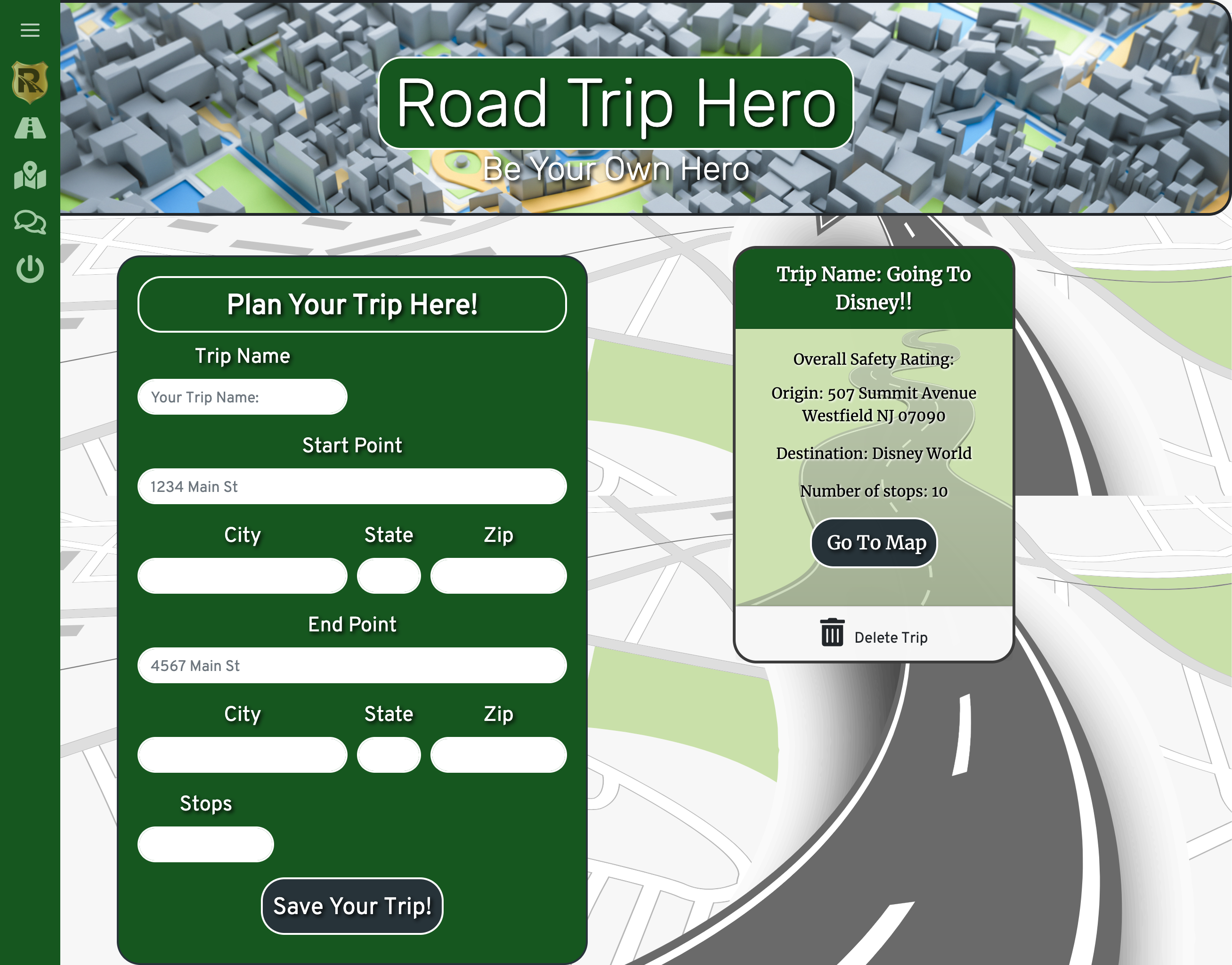 Road Trip Hero Home Page Screen Shot